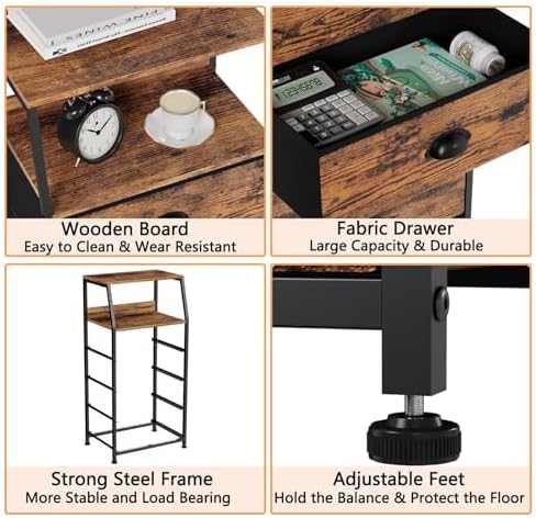 Furnulem Tall Night Stand, Bedside Table for Bedroom, Small Fabric Dresser