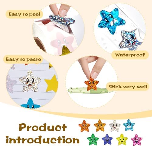 Gsinodrs 1000Pcs Foil Star Stickers, 8 Color Self-Adhesive Decals (1 inch)