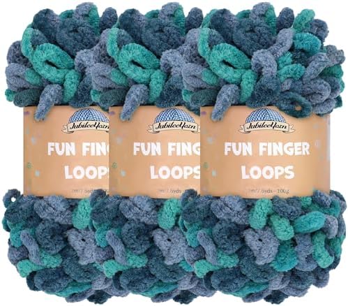 JubileeYarn Fun Finger Loops Yarn - 100g/Skein Jumbo Polyester - Poseidon - 3 Skeins
