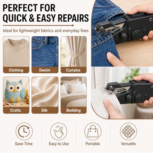 AMYJOY Mini Handheld Sewing Machine for Beginners, Portable Cordless Sewing Machine with Complete Sewing Kit, Battery Operated Stitch Tool for Clothing Repair, DIY Craft, Home & Travel Use – White