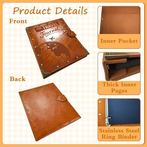 Leather Scrapbook Album 60 Pages Vintage Memory Book 8.5 x 11 Inch Travelling Journal Scrap Book Scrapbooking Supplies Kits DIY Paper Memory Photo Album for Anniversary Travel Vacation