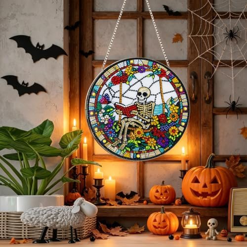 Halloween Skull Hanging Diamond Art Kits for Adults, Pendant Suncatcher