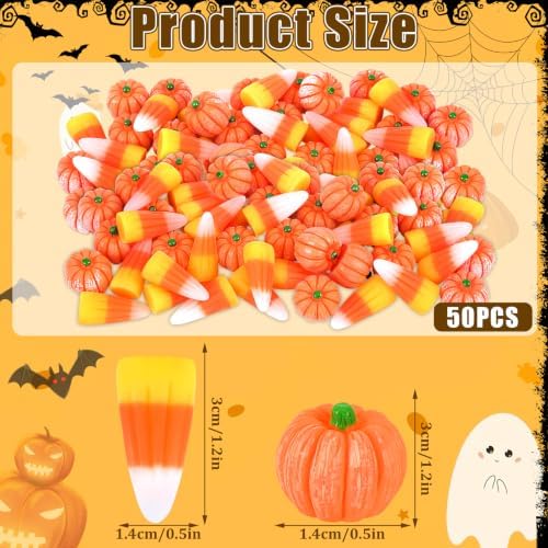 JUNEBRUSHS 50 Pcs Fake Candy Corns Artificial Pumpkin Resin Ornaments