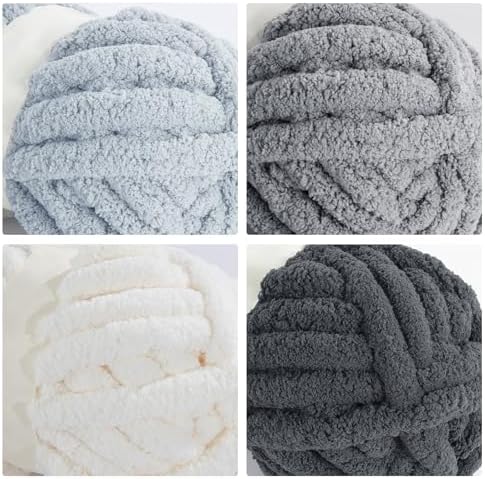 MABOZOO Assorted Chunky Yarn for Hand Knitting 8 Pack, Fluffy Jumbo Chenille Yarn, Soft Plush Yarn Bulky, Giant Thick Fuzzy Yarn for Arm Knitting,Cream & Multi Grey(31.7 yds,8 oz Each Skein)