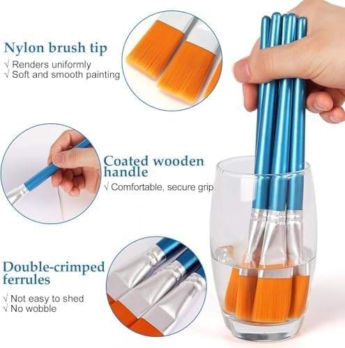 12 PCS 3/4 in Flat Paint Brushes for Acrylic Painting, Bulk Paintbrushes for Acrylic Paintings, Watercolor Paint Brush for Kids Adults Oil Detail Body Face Art