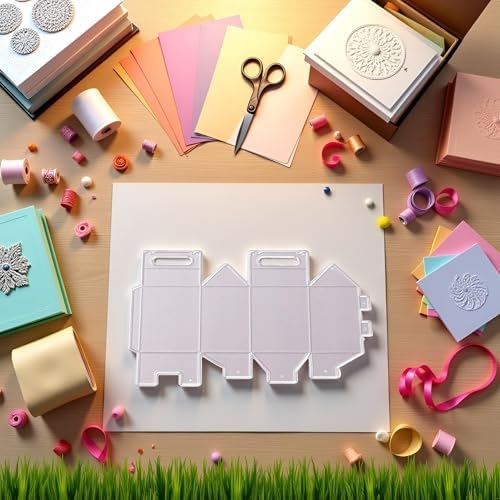Silver Cutting Dies Gift Box Stencil, Cutting Dies Embossing Card Making Die Cuts Scrapbooking Dies Cut Stencil for DIY Scrapbook Album Paper Card,Die-Cutting and Embossing,Scrapbooking Die-Cuts