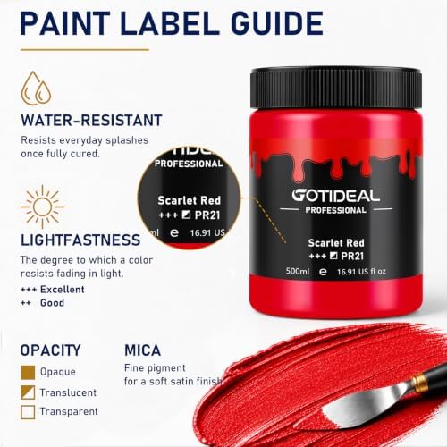GOTIDEAL Red Acrylic Paint, Scarlet Red Large Paint (500ml/16.9oz)