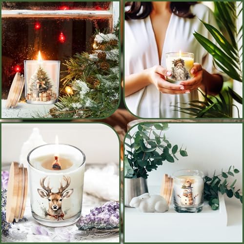 Ziliny 10 Pcs Vintage Brown Christmas Glass Candle Jars Empty Containers Bulk 7 oz Farmhouse Glass Jars with Cork Lids Tins for Xmas Holiday Candle Making Storing Biscuits Tea Party Favors