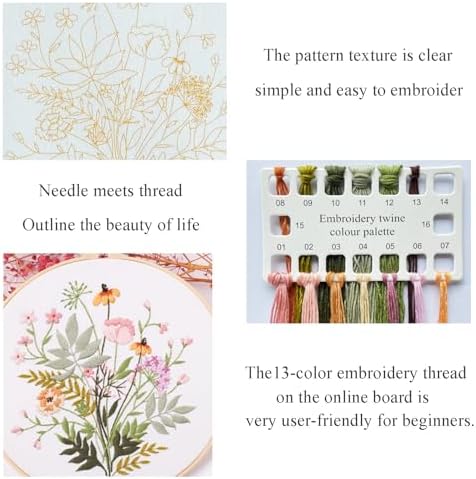 Silentsea Floral Embroidery Kit for Beginners – All-in-One DIY Stitching Set with Pre-Printed Fabric, Hoop & Threads – Perfect for Relaxing Craft Lovers.