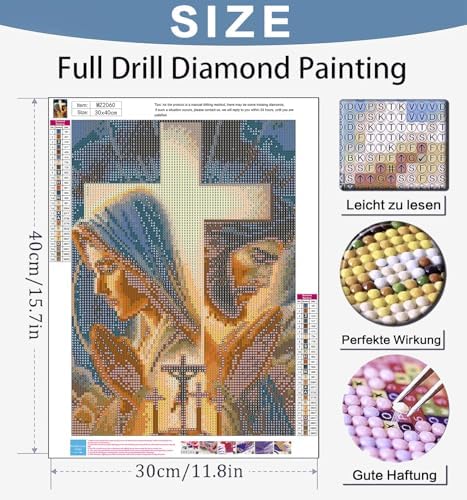 Benjenes Jesus Diamond Art Kits for Adults Religious Cross Diamond Painting