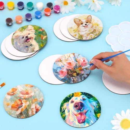 ESRICH 20Pack 4x4IN Round Mini Canvas Magnets, Small Magnetic Paint Canvas