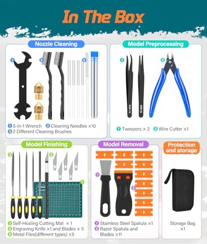 3D Printer Tools Kit with Storage Bag, 44PCS 3D Printing Accessories-Craft Knife, 5 Types of Files, Scrapers, Tweezers, Nozzle Cleaning, Finishing Tools, Cutting Mat & More, Starter Kit for Printing