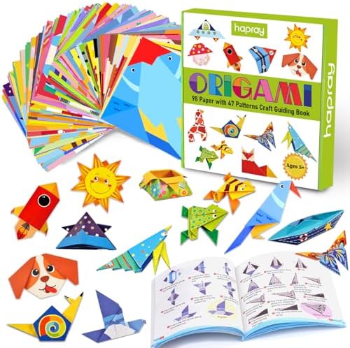 hapray Origami Kit for Kids, 98 Paper with 47 Patterns, Origami Instruction | DIY Art and Craft Projects with 49-page Guide, Beginners Origami Kit for Ages 5+, Classrooms and Family Craft Time