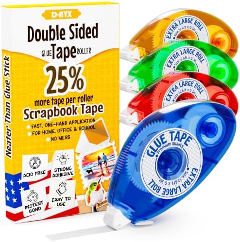 D-NYX Double Sided Tape Scrapbook Tape Roller, Adhesive Glue Runner, Scrapbooking Journaling Supplies, Must Have Glue Tape Roller for Paper Art & Craft Card Making Gift Wrapping Office School Home
