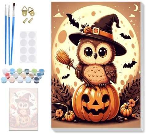 SENQAO Owl Paint by Numbers Kit for Adults Beginner, Halloween Adult Paint by Number Kits on Canvas, DIY Acrylic Oil Easy Painting by Numbers for Home Wall Decor 8X12 inch (Owl Pumpkin)