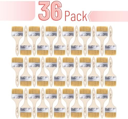 Bates- Chip Paint Brushes for Painting, 3 Inch, 36 Pack, Wood Handle, Natural Bristle Paint Brush