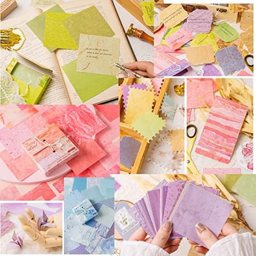 FMOACEN 400 PCS Vintage Scrapbook Paper - Multi-colored (Pink, Gray, Blue, Green) - 3.15 x 3.15 Inch Square Glossy Paper - Decorative Paper Supplies for Scrapbooking, Crafts