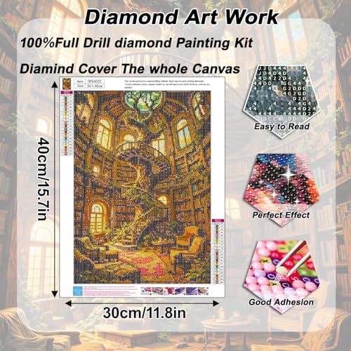 AIBOERL Diamond Art Kits for Adults,Bookstore Diamond Painting Wall Decor | Round Drill Vintage Books Diamond Painting for Beginners DIY Rhinestone 5D Diamond dots(Gemstone Craft)Wall Art Gift 12x16IN