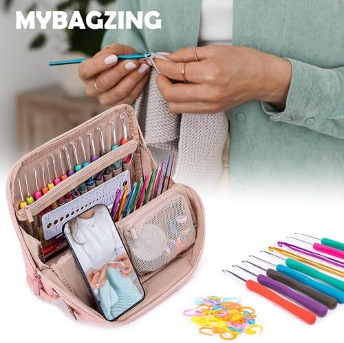 82Pcs Crochet Hook Set with Storage Case - Stand Up Crochet Hook Case with 20 Size Crochet Hooks & needles, Crochet Accessories - Crochet Needles Set for Crochet Lovers, Crochet Kit for Beginners