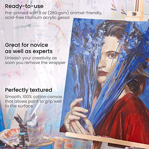 ARTEZA Stretched Canvas, 36 x 48 Inches, Pack of 2, Blank White Large Canvas for Painting for Acrylic, Oil and Gouache Paints | Cotton-Texture Surface, Wood Frame, Pre-Primed White Finish, For Acrylic, Oil, Gouache, Tempera and Large-Format Art