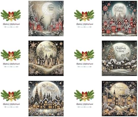 POETRYDRAW 6 Pack 5D DIY Diamond Art Painting Christmas Village Greeting Card Kit, Diamond Art Birthday Holiday Greeting Card, Crafts Kit Creative with Envelope