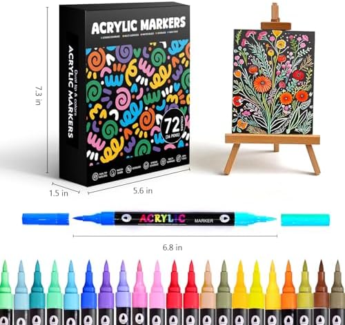 WINSONS 72 Colors Acrylic Paint Marker, Dual Tip and Dual Colors Acrylic Paint Pens for Stone, Wood, Canvas, Ceramic, Metal, Glass, Rock Painting, DIY Crafs Art Supplies (72 Colors)
