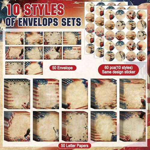 TaoBary 160 Pcs Retro Patriotic Stationery Paper and Envelopes Set