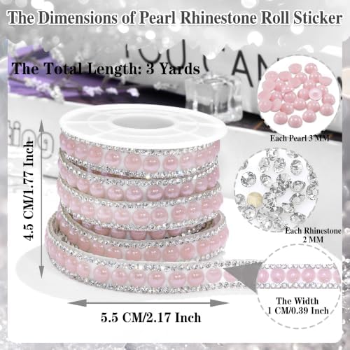 Pink Pearl Rhinestone Tape 1 cm Width Crystal Trim Diamond Ribbon