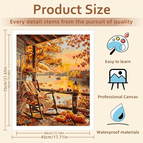 AOSGEDY Fall Paint by Numbers Kit for Adults - Autumn Landscape Adult Paint by Number Kits on Canvas Without Frame for Beginner, DIY Acrylic Oil Painting by Numbers Kit for Home Wall Decor 16x20 Inch