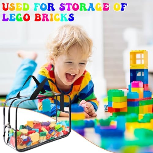 8 Packs Large Toy Storage Bags, Reusable Clear PVC Board Game Storage, Toy Storage Organizer Bags with Zipper for Building Blocks, Puzzle and Handmade Accessories, Clear Toiletry Bag