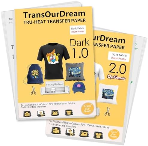 TransOurDream Printable Heat Transfer Paper for Dark and Light T Shirts (50+50 Sheets, 8.5x11, Mix Pack) Iron on HTV Vinyl Transfers Paper for Inkjet Printers
