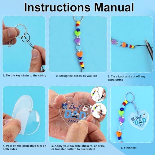 24 Set Fathers Day Crafts Kits, Dad DIY Keychain Bulk Set with Acrylic Blank and UV Stickers, Father's Craft Gifts Making Kit, Funny Classroom Home Birthday Art Activities Party Favors