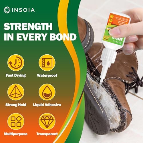 INSOIA Super Shoe Glue Clear, 20g, Strong Sole Repair, with Precision Tips