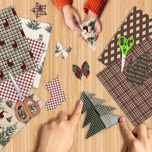Christmas Decorative Scrapbook Paper Pad - 12x 12in 24 Sheets Patterns Designed Decoupage Supplies for Journaling Folded Cardstock Making Origami DIY Crafts Gift Wrapping Material