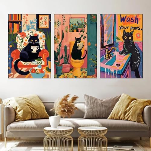 Axquilon 3 Packs Black Cat Framed Paint by Numbers Kit for Adults 8x10in