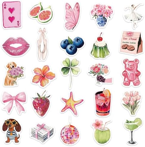 55 PCS Vintage Pink Stickers, Waterproof Retro Aesthetic Stickers for Water Bottles,Laptop Scrapbook Journaling Decorative Decals for Adults