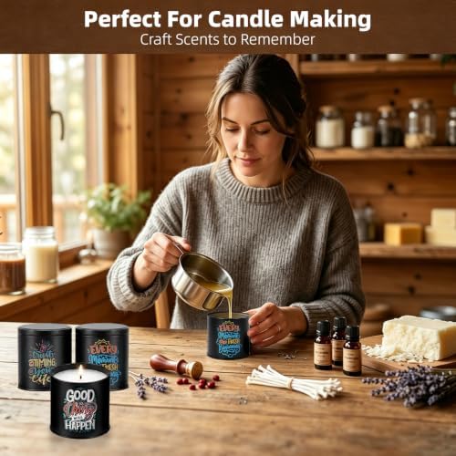 12 Pack Inspirational Black Candle Tins with Lids, 10 oz Empty Metal Tin Jars for Candle Making, Decorative Containers for DIY Crafts, Gifts & Small Business