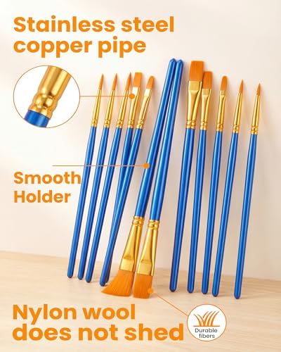 Paint Brushes Set, 240Pcs Round Pointed Tip Artist Paintbrushes for Acrylic Painting Oil Watercolor Canvas Boards Rock Body Face Nail Art, Halloween Pumpkin Ceramic Crafts Supplies，Blue