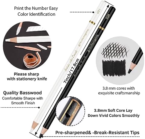 Heshengping 6 Black 6 White oil color pencils coloring drawing pencil oil-based wooden colored pencils for artists beginners artists, 12 pack