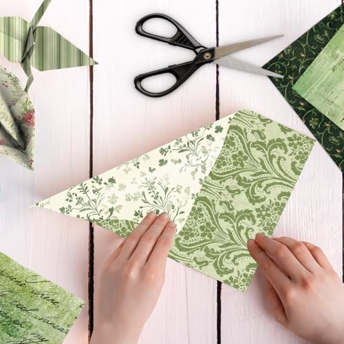 Green Scrapbook Paper Vintage Flower Pattern Papers Pad 12×12,24 Sheets Double-Sided Mother's Day Bobo Floral Scrapbooking CardStock Paper Pad for Holiday Cardmaking DIY Origami Papers.