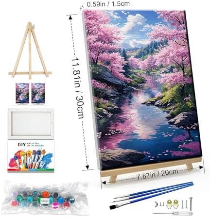 JOOZ Landscape Paint by Number Kit for Adults Beginner with Easel Forest Adult Paint by Number Kits on Canvas with Frame DIY Oil Painting Kits for Gift Home Wall Decor 7.87x11.81 Inch