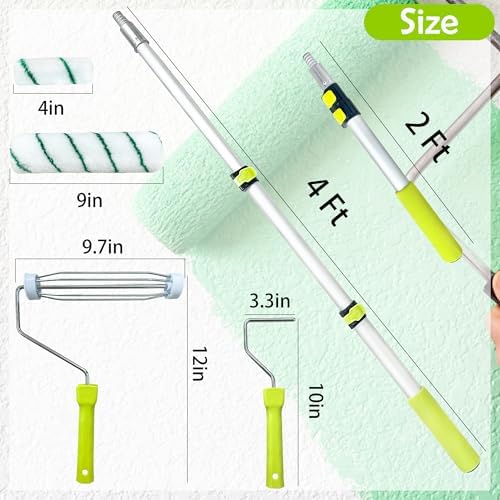 Paint Roller Kit with Extension Pole, 28 PCS Set, 2-4 Ft Pole, 4"9" Paint Rollers,Paint Roller Cleaner,Paint Brushes Set for Professional Painting,House Paint Roller for Latex and Oil Paints & Stains