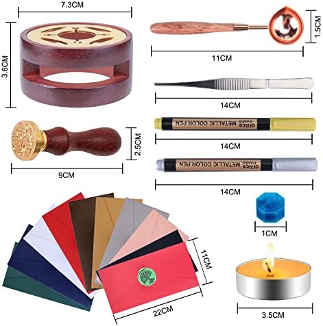 Aottom Wax Seal Stamp Kit with Gift Box, 24 Colors 650 Pcs Beads, Warmer, Envelopes, Candles, Stamp, Metallic Pen for Gift and Decoration
