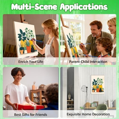 MAXBYE Green Plant Paint by Numbers Kit for Adults with Frame and Wooden Easel, Easy Painting Numbers Art Kits with Frame on Canvas, DIY Acrylic Painting Kit for Gift Home Wall Garden Decor 10×14 in