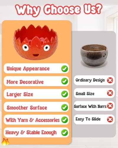 Coopay Flame Yarn Bowl for Crochet/Knitting, Cute Yarn Storage Bowl, 7in