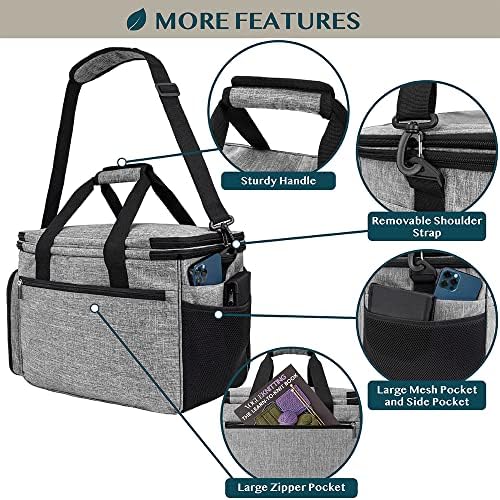 PAVILIA Knitting Bag Yarn Storage Tote, Large Crochet Organizer Bag, Yarn Storage Holder for Crocheting Knitter, Knitting Project Bag, Crochet Accessories Set, Gifts For Crochet Lovers, Heather Grey