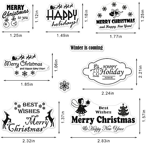 Merry Christmas Greeting Words Clear Stamps for Card Making and Photo Album Decorations, Christmas Elk Tree Silicone Stamps Winter Snowflake Transparent Rubber Stamps Seal for Xmas DIY Scrapbooking Supplies