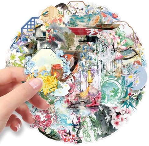 50Pcs Chinese Style Vintage Stickers – Waterproof Pet Floral