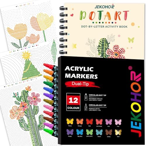 Coloring Book,Dot By Letter Art Meditations with 12 PCS Acrylic Markers,Mindfulness Adult Coloring Book-Relaxing,Anti-Stress,30 Pattern Coloring Books for Adults,Dot Art for Adults-Landscapes,Flower