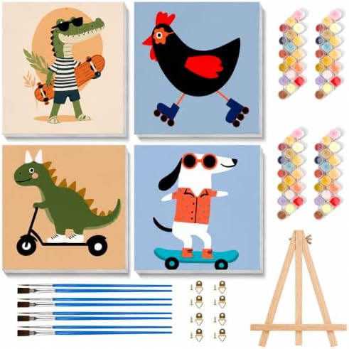 cupmod 4 Packs Framed Paint by Numbers Kit for Adults with Wooden Eassel